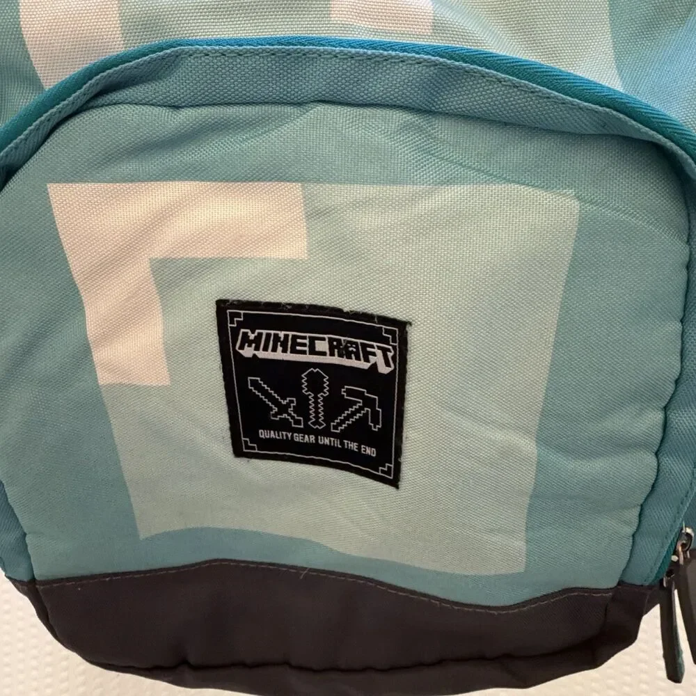 Minecraft JINX Teal Diamond Armor Pixels Backpack Rucksack Book Bag Sword Pulls
